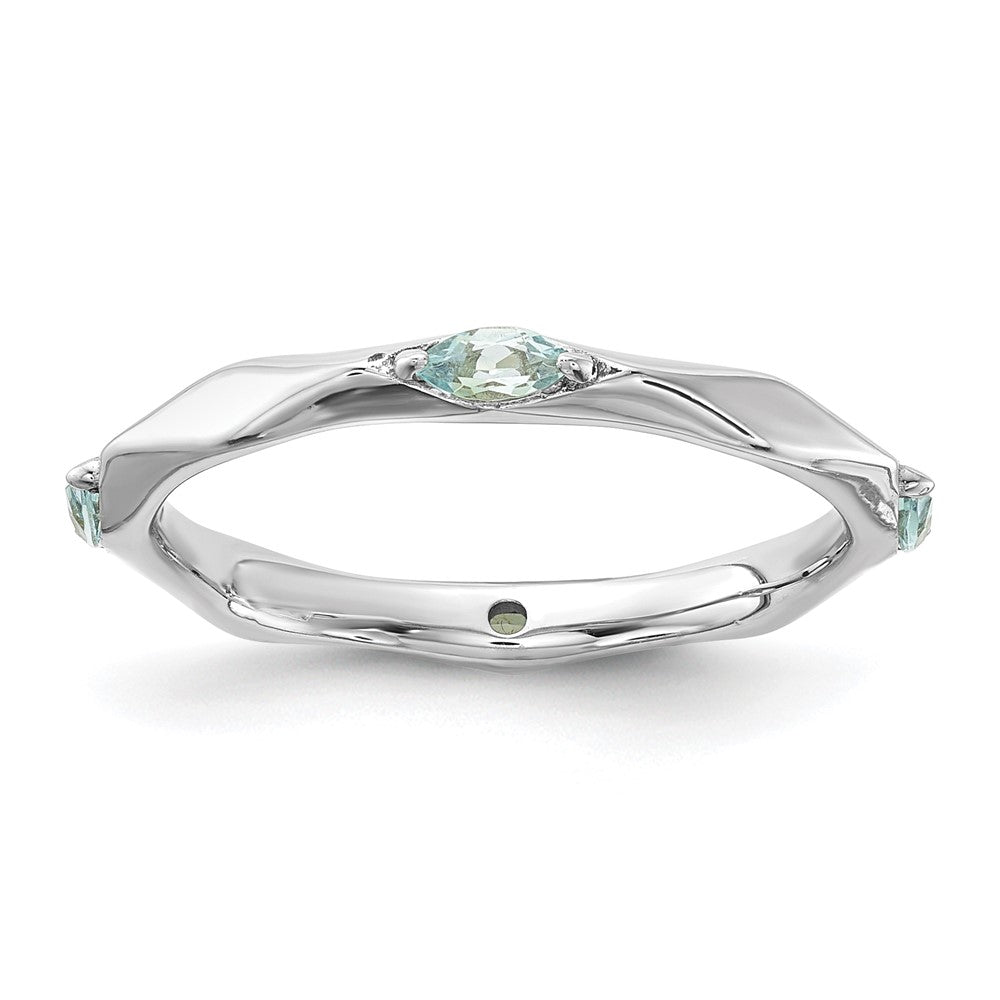 Sterling Silver Stackable Expressions Rhodium-plated Aquamarine Ring Size -9