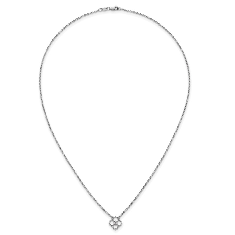 White Ice Sterling Silver Rhodium Plated Beaded Diamond Quatrefoil 18in Necklace plus 2 in Extender