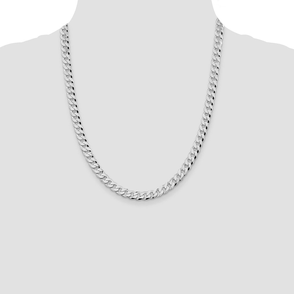 Sterling Silver Rhodium-plated 7mm Beveled Curb Chain 22 Inches