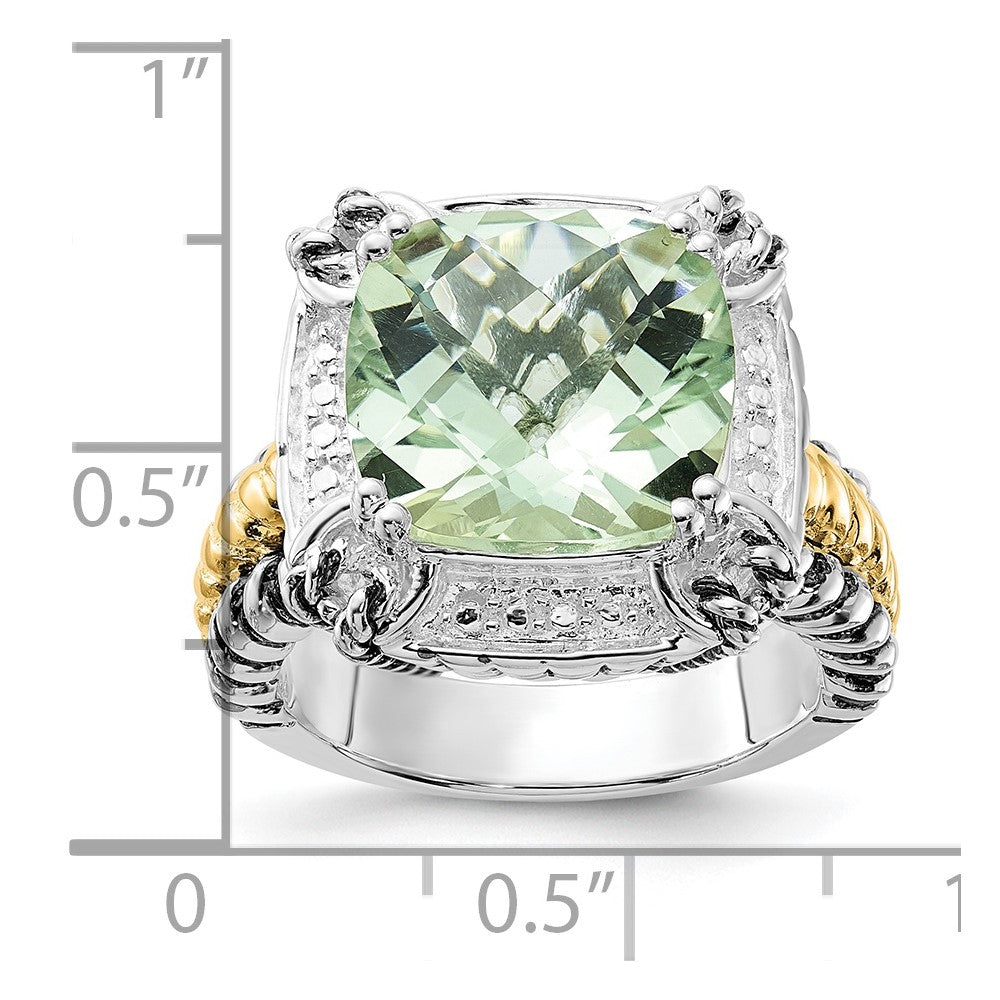 Sterling Silver w/14k Accent Polished & Antiqued Green Quartz Ring