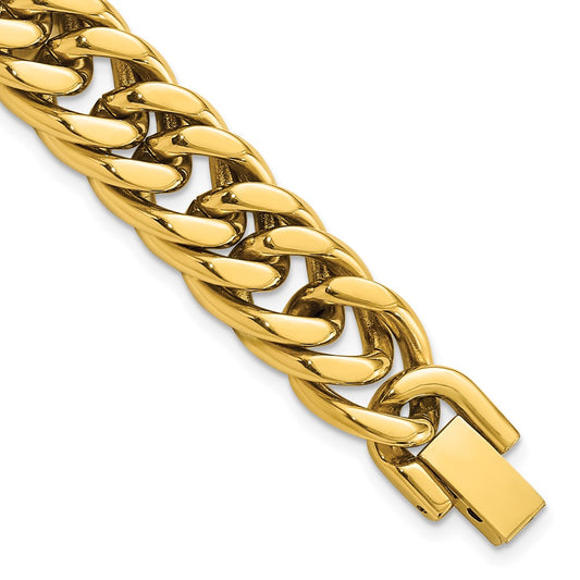 Stainless Steel Polished Yellow IP-plated 12mm Heavy Curb 8.5in Bracelet 8.5 inches