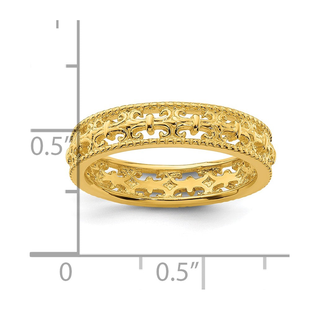 Sterling Silver Stackable Expressions Gold-plated Carved Band Size -8