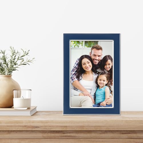 Lawrence Frames Silver Plated 4x6 Navy Enamel Picture Frame