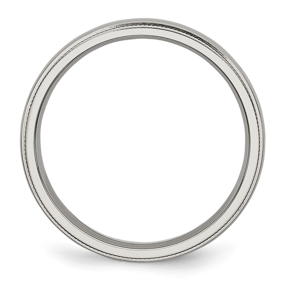 Stainless Steel Polished 4mm Grooved and Beaded Band Size - 6