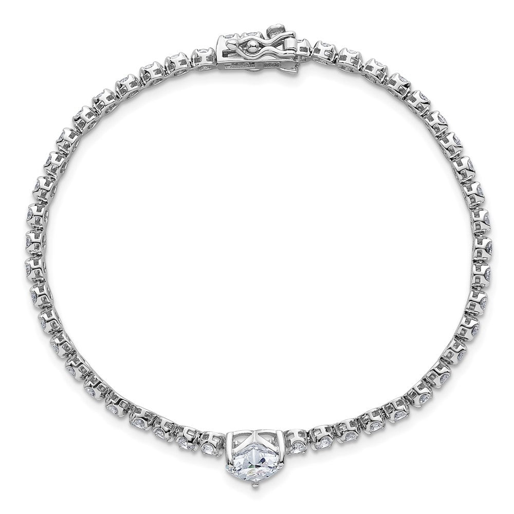 Sterling Silver Rhodium-plated Polished Round and Heart CZ 7.25 Inch Bracelet 7.25 inches