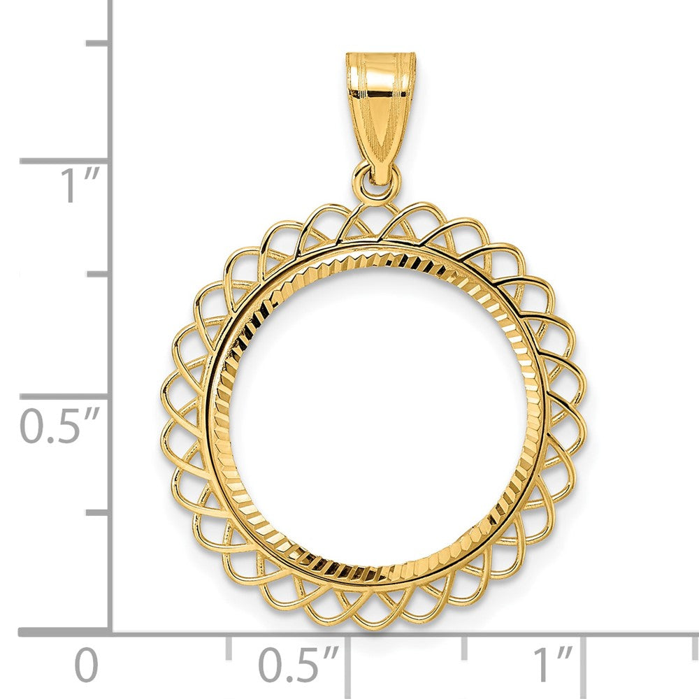 14k Diamond Cut Tilted with 18.0mm Prong Coin Bezel Pendant