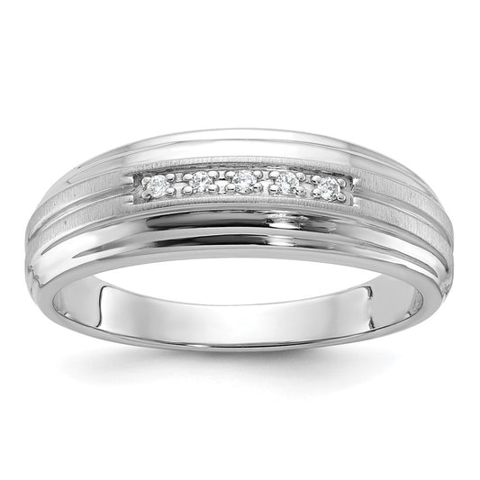 IBGoodman 10k White Gold Men's Polished Satin and Grooved 5-Stone 1/20 Carat A Quality Diamond Ring