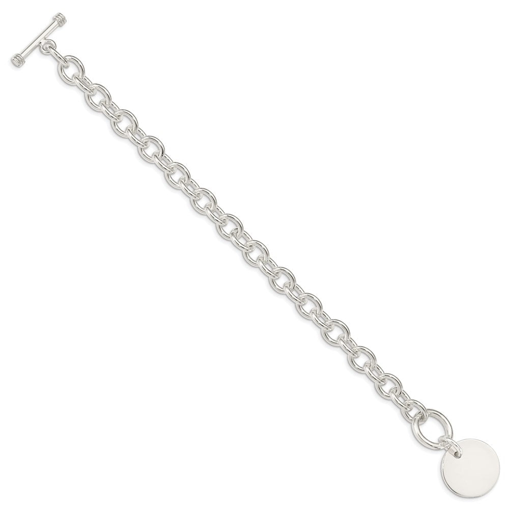 Sterling Silver Engraveable Circular Disc on Fancy Link Bracelet 7.5 inches