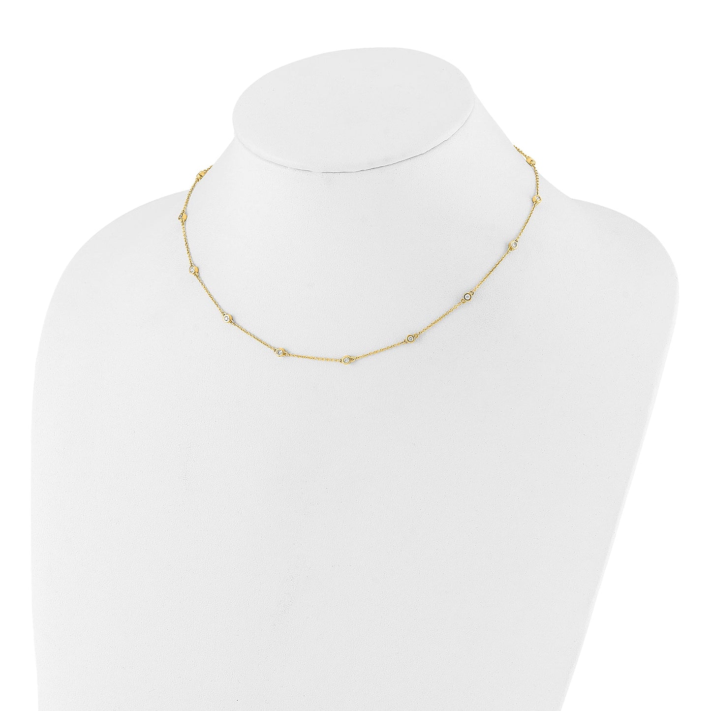 14k Complete 3/8 carat Bezel-set Diamond and Cable Chain 18-Station 18 inch Necklace