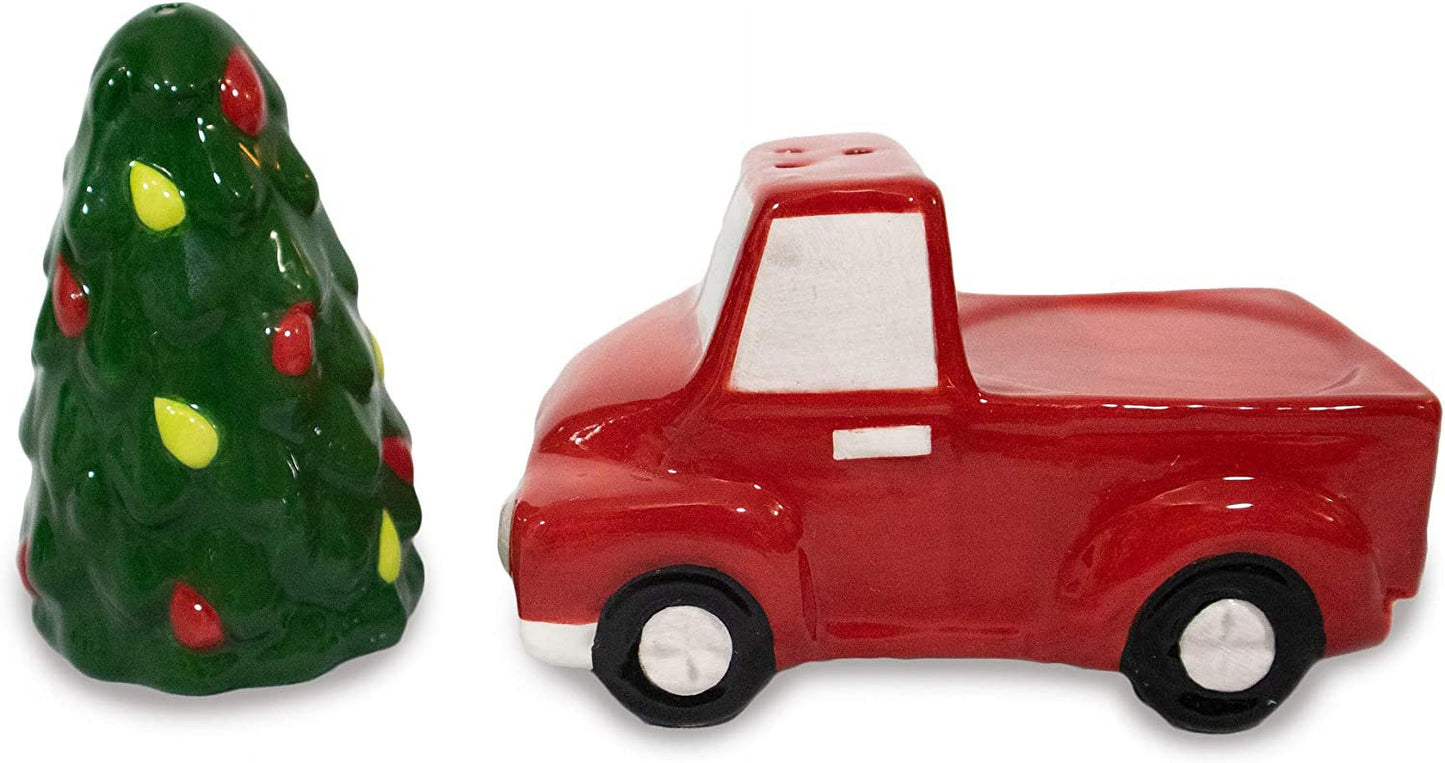 Christmas Special Edition! Ceramic Salt & Pepper Shaker Set (Red Truck & Tree)