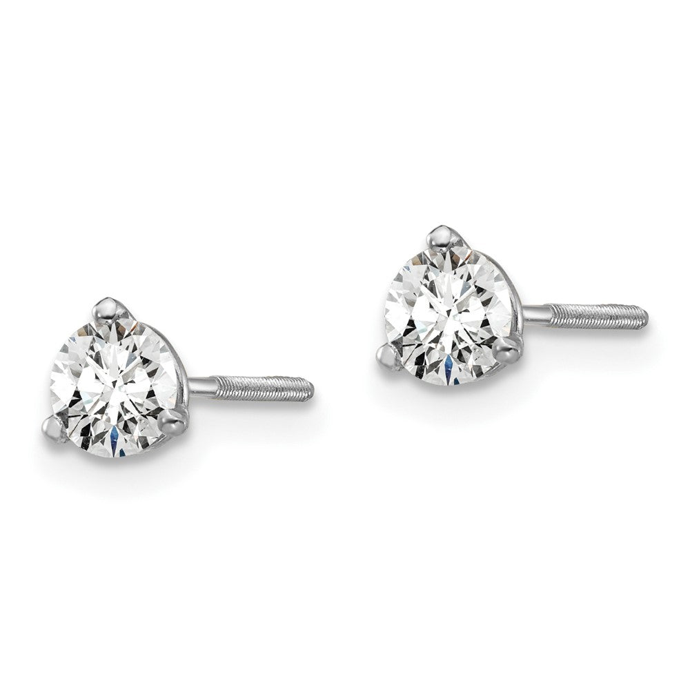 14k White Gold 1/2 ctw Lab Grown Diamond VS/SI+ G+ Round 3 Prong Heavy Wt. Screwback Stud Earrings