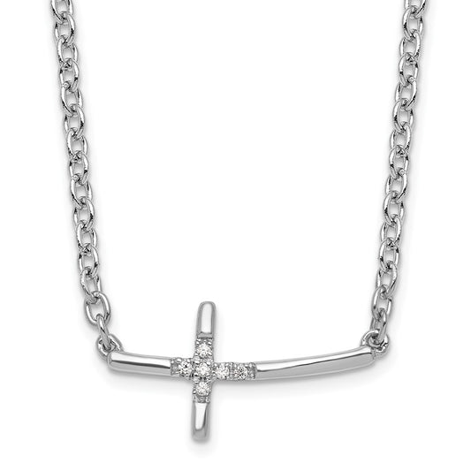 White Ice Sterling Silver Rhodium-plated 18 Inch Diamond Sideways Cross Necklace 18 Inches