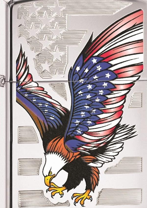 Zippo Flag Design Eagle High Polish Chrome Pocket Lighter