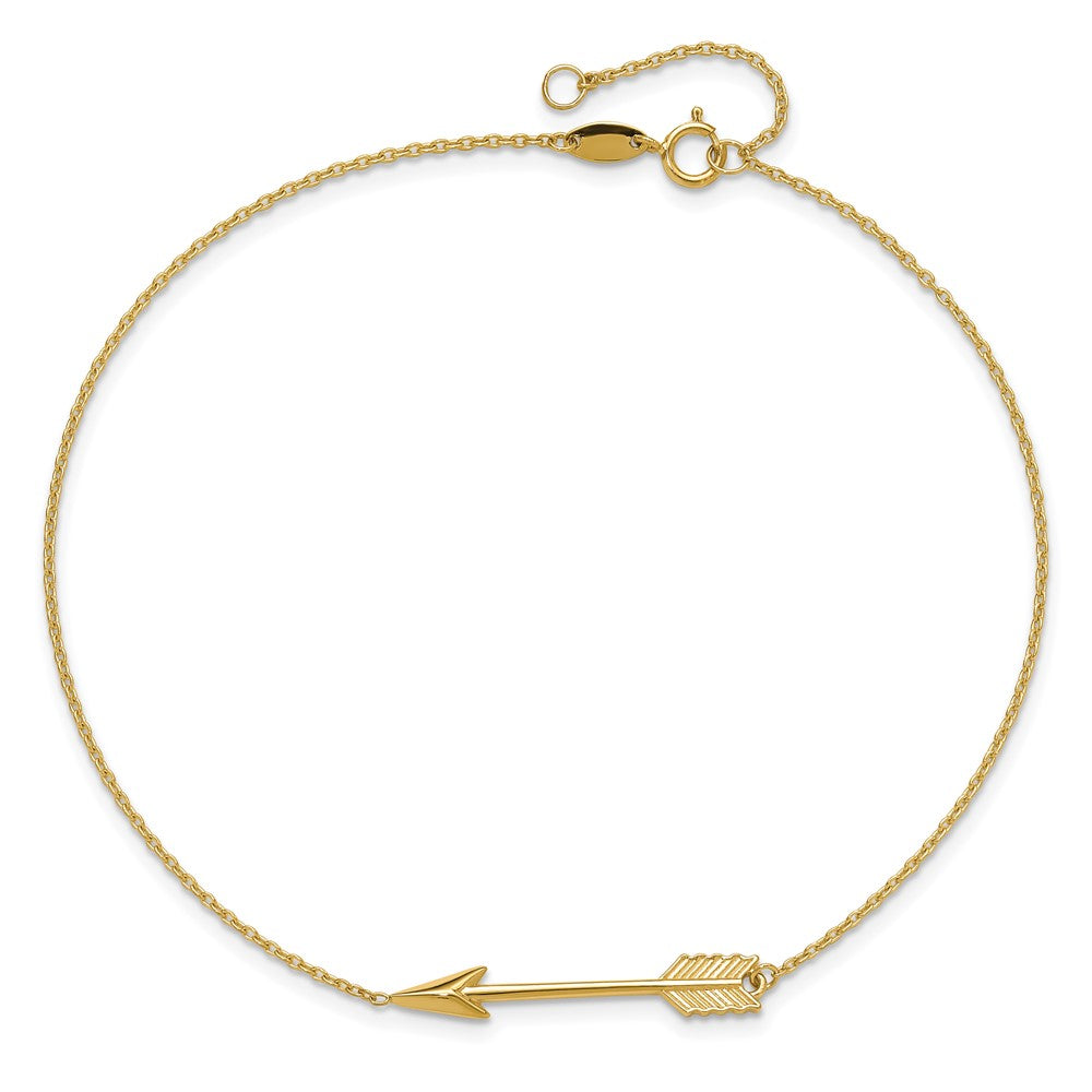 14K Polished Arrow 10in Plus 1in ext. Anklet