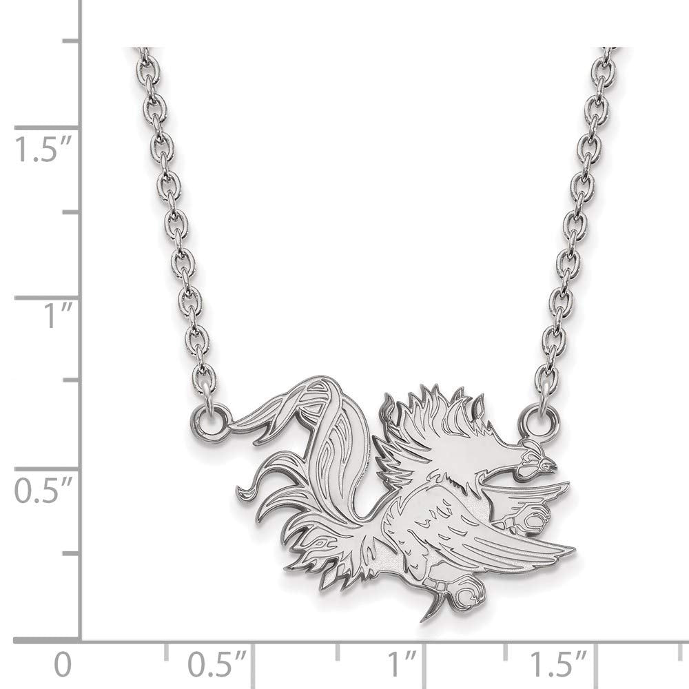 Sterling Silver Rhodium-plated LogoArt University of South Carolina Gamecock Large Pendant 18 inch Necklace QSS055USO-18