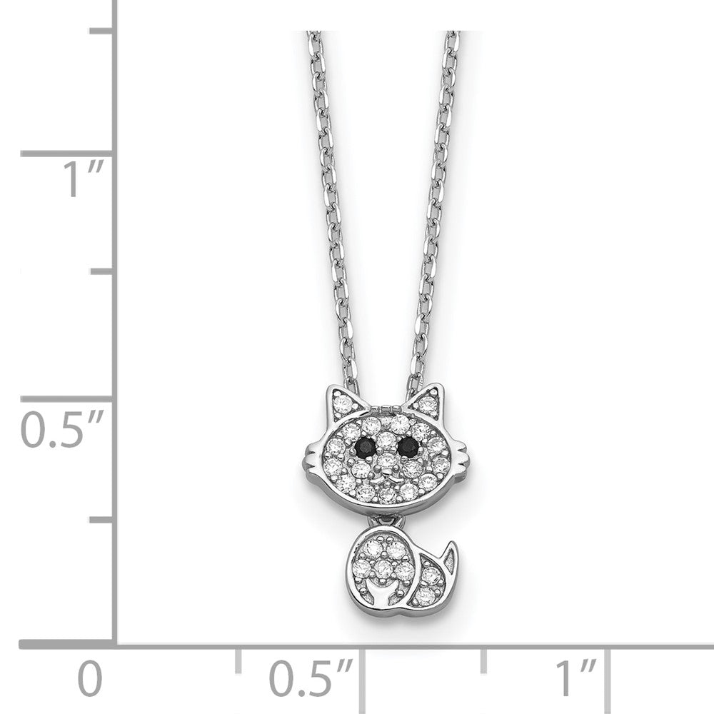 Cheryl M Sterling Silver Rhodium-plated Polished Black and White CZ Cat Necklace 18 Inches