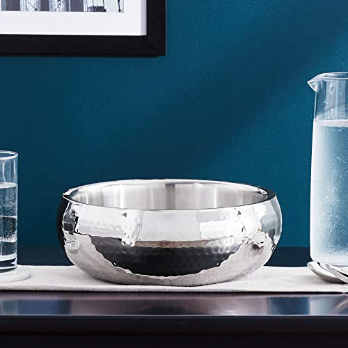 Elegant Heim Concept Hammered 11" Round Stainless Steel Doublewall Serving Bowl