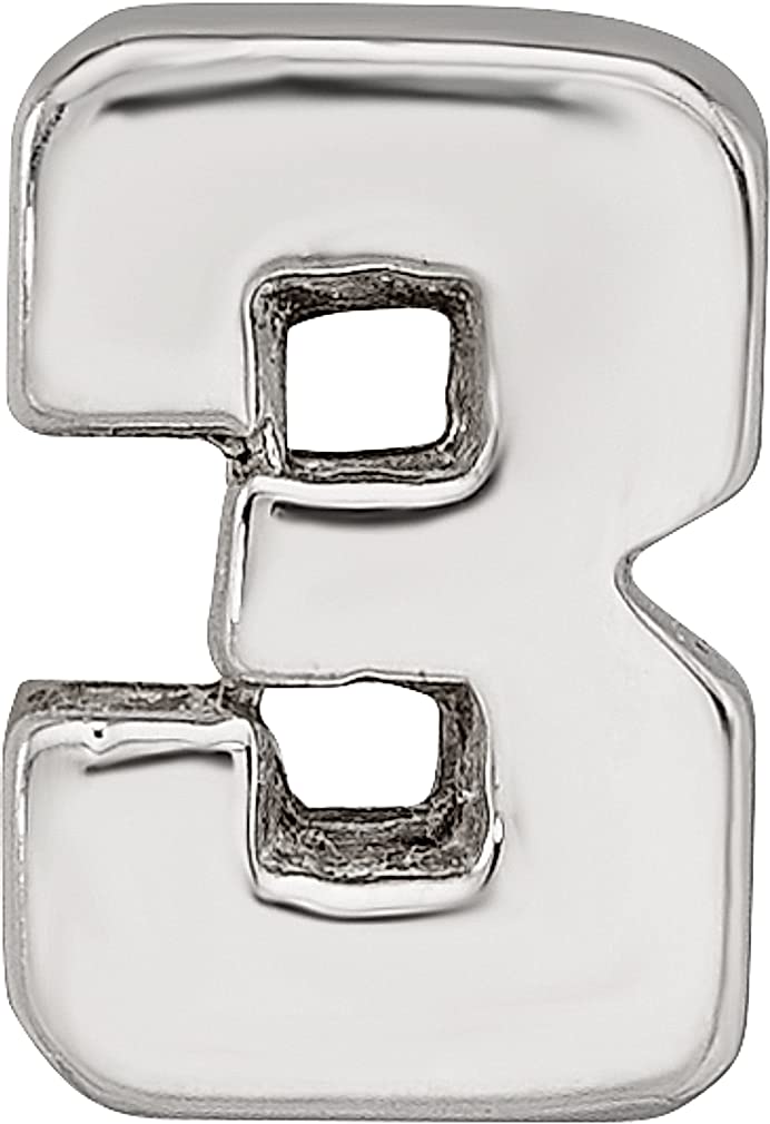 925 Sterling Silver Polished Reflections Sport game Number 3 Bead Charm 8.18x5.45mm Wide Pendant Necklace for Women