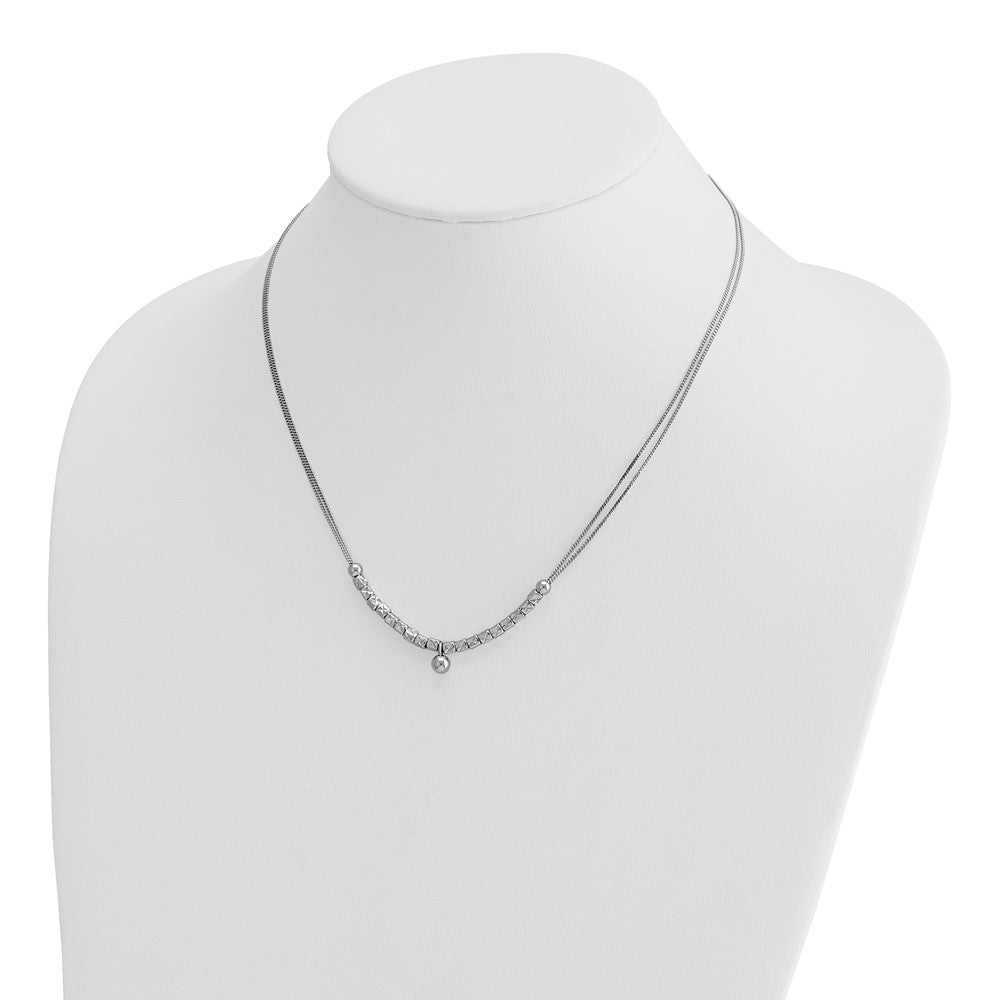 Sterling Silver RH-pl Pol. Fancy 2-strand w/2in ext. Necklace
