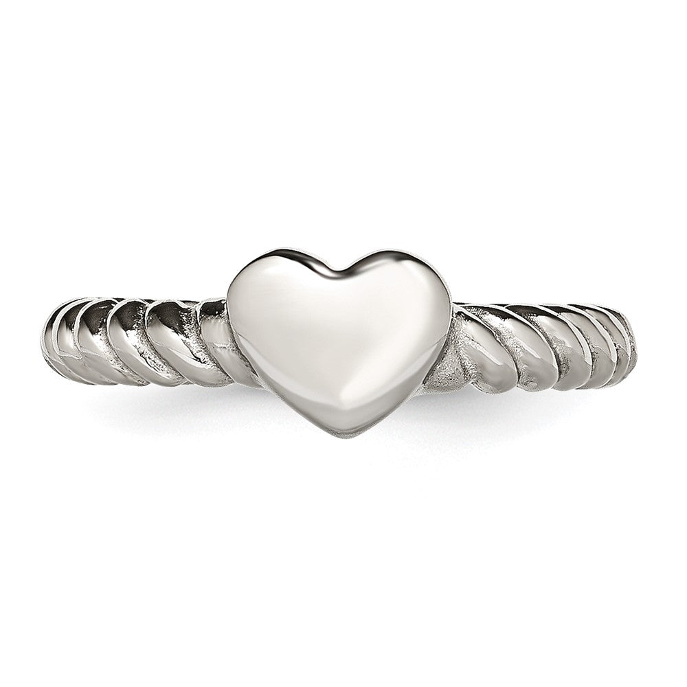 Stainless Steel Polished Twisted Heart Ring Size - 6