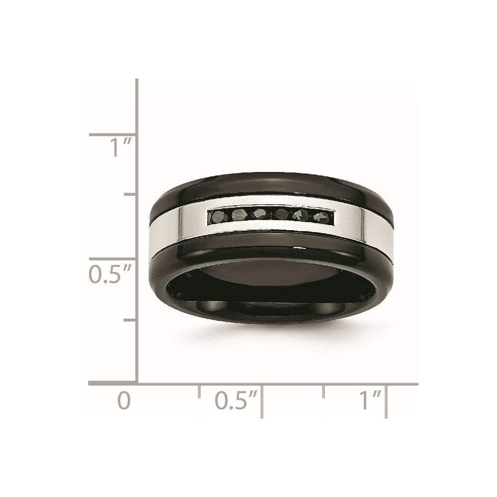 Stainless Steel Polished Black IP-plated 1/4ct Black Diamond 9mm Band Size - 9
