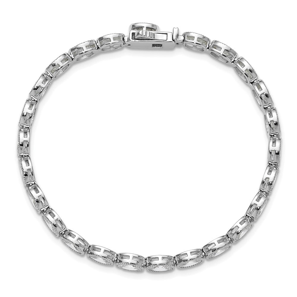 Sterling Shimmer Sterling Silver Rhodium-plated 6mm x 4mm CZ 25 Stone Oval Link 6.75 inch Bracelet 6.75 inches