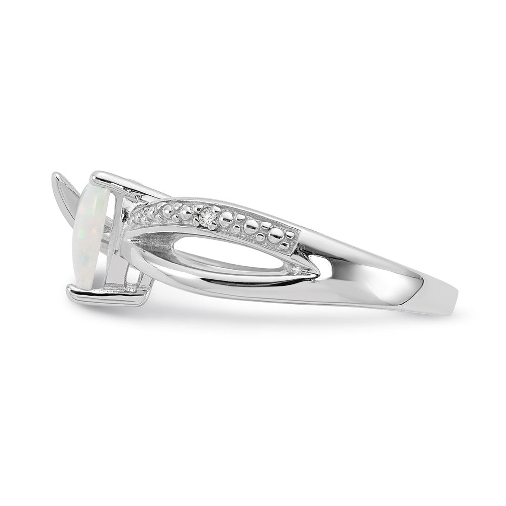 Sterling Silver Heart Shaped CR Opal & Diamond Ring