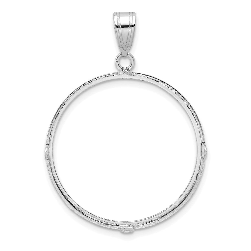 Wideband Distinguished Coin Jewelry 14k White Gold Polished and Diamond-cut 27.0mm Prong Coin Bezel Pendant
