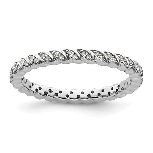 Sterling Silver Stackable Expressions Polished Diamond Ring Size -7