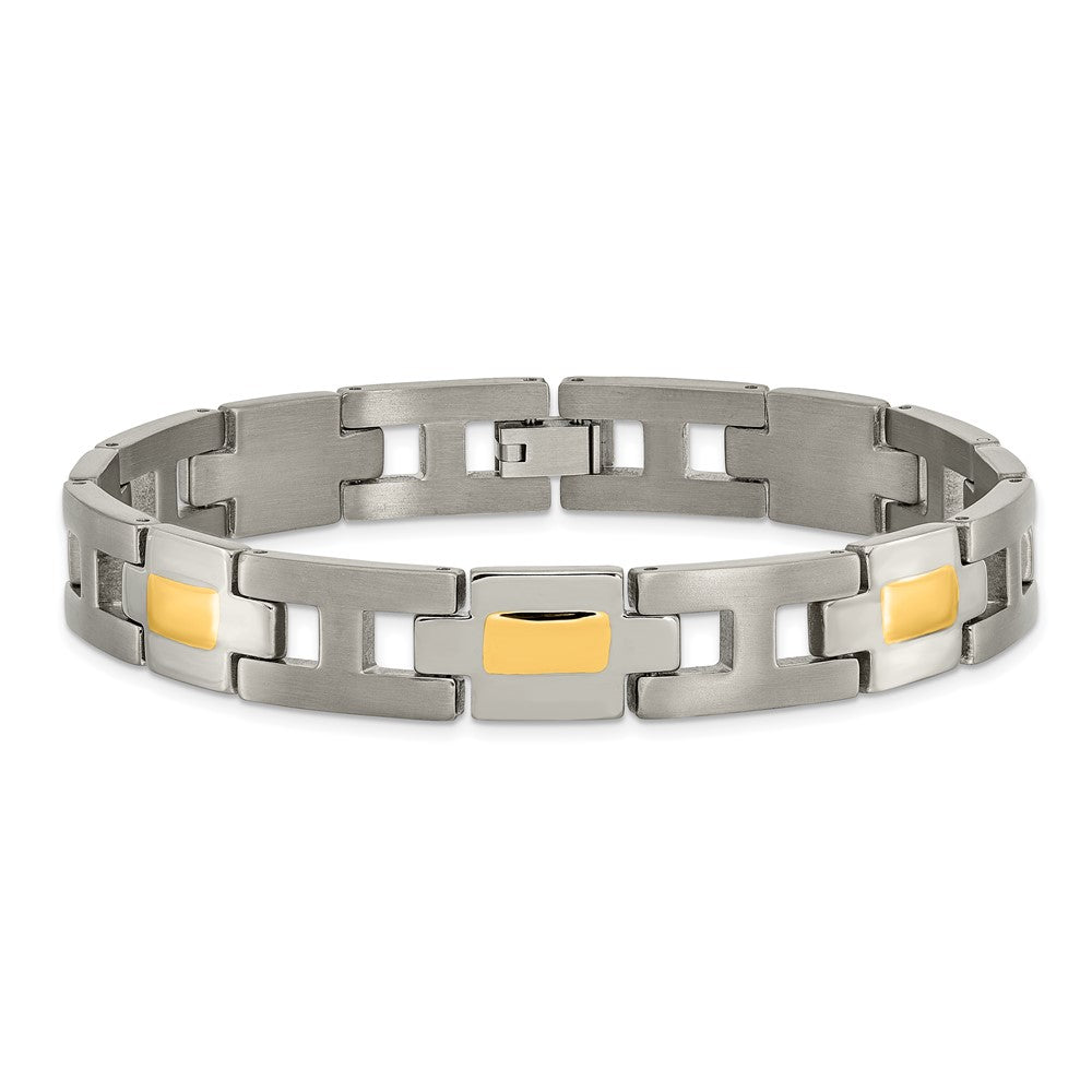 Titanium Brushed and Polished Yellow IP-Plated 9in Bracelet 9 inches