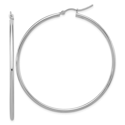 10K White Gold Polished Hinged Hoop Earrings