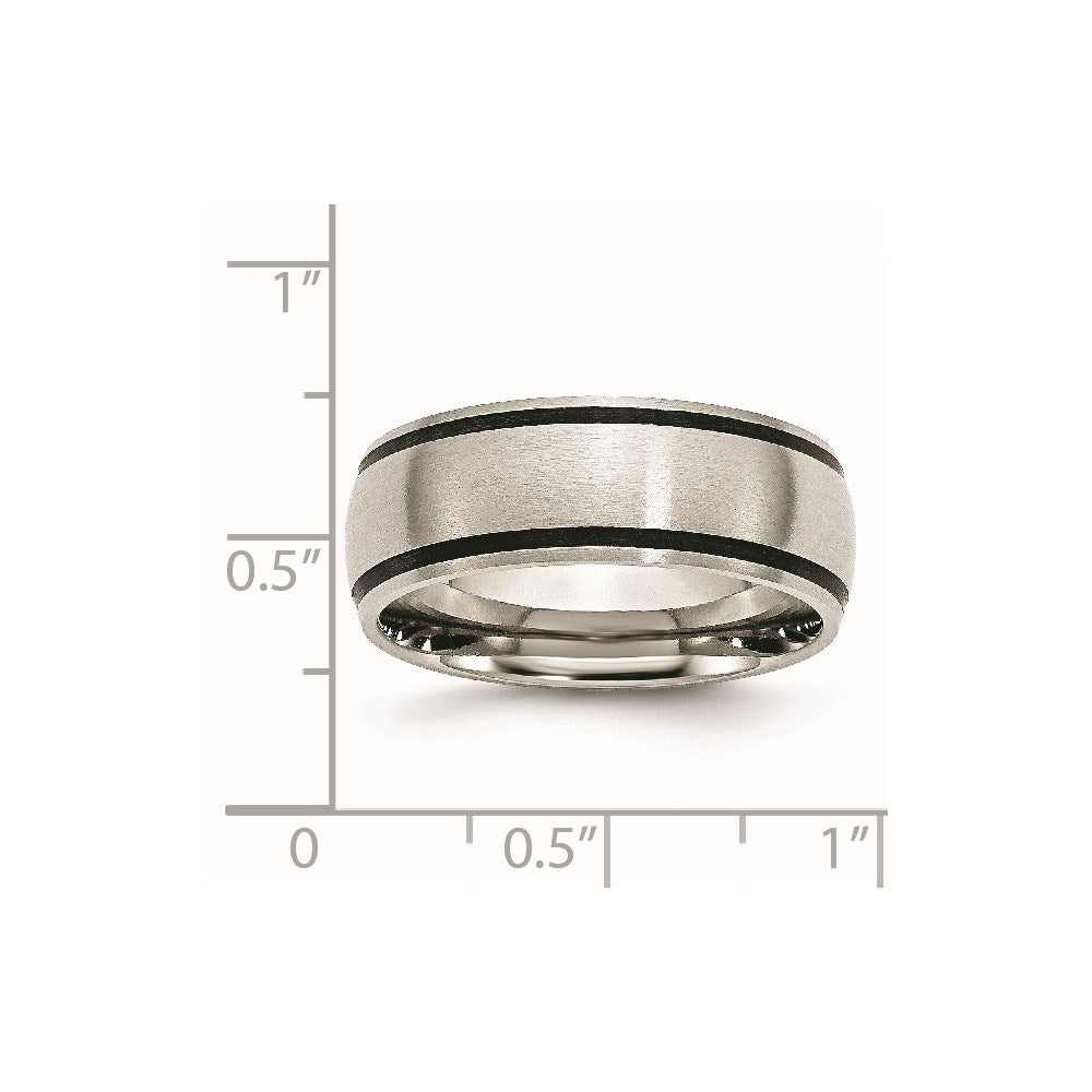 Stainless Steel Brushed w/Black Rubber 8mm Band Size - 7.5