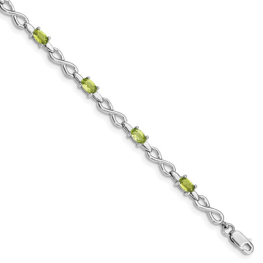 Sterling Silver Rhodium-plated Peridot Bracelet 7 inches