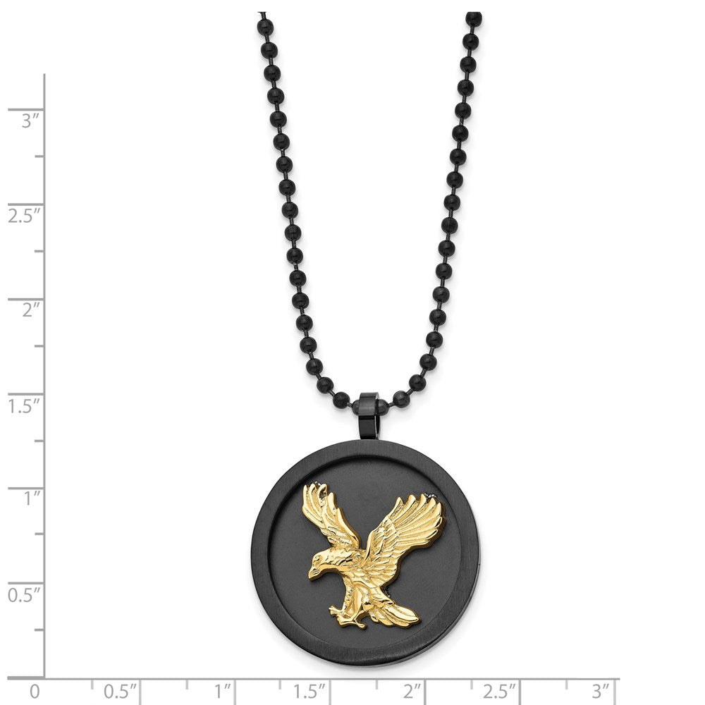 Stainless Steel Brushed/Polished Black/Yellow IP-plated Eagle Disk Necklace