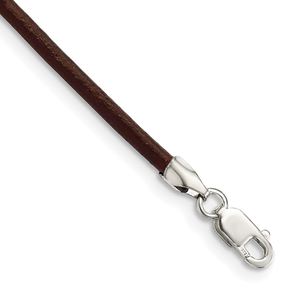 Sterling Silver 18inch 2mm Brown Leather Cord Necklace 18 Inches