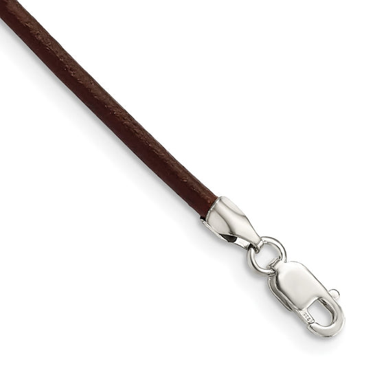 Sterling Silver 18inch 2mm Brown Leather Cord Necklace 18 Inches