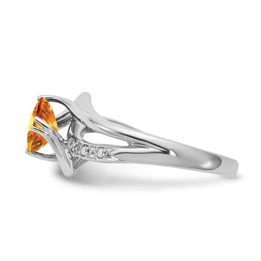 SS 6X6 Citrine and Diamond Ring