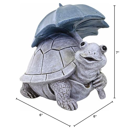 Roman Pudgy Pals Turtle with Umbrella Garden Statue, 7-inch Height, Outdoor Decoration