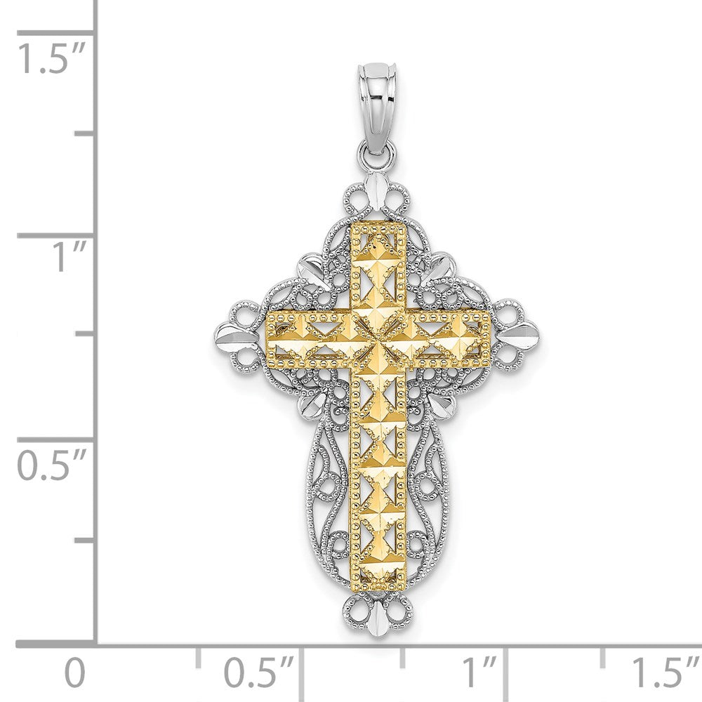 14K Two-Tone D/C Filigree Cross Charm