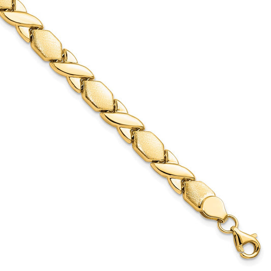 10KPolished and Brushed X/O Fancy Bracelet 7.5  inches