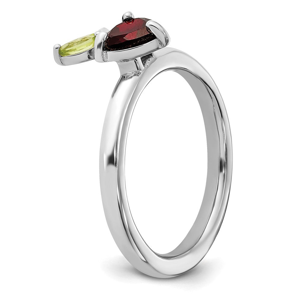 Sterling Silver Stackable Expressions RH-plated Garnet Peridot Apple Ring Size -9