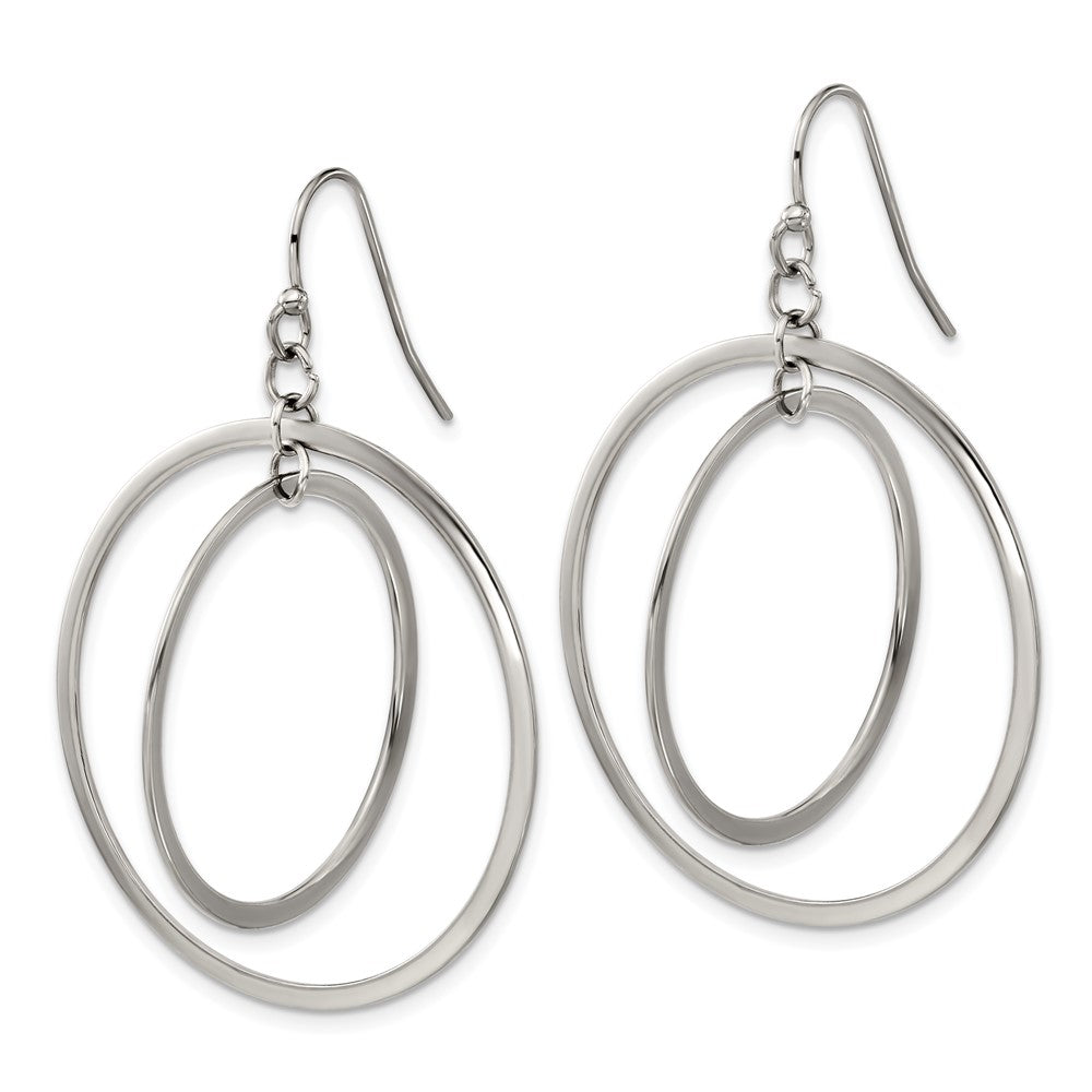Stainless Steel Polished Double Circle Dangle Shepherd Hook Earrings