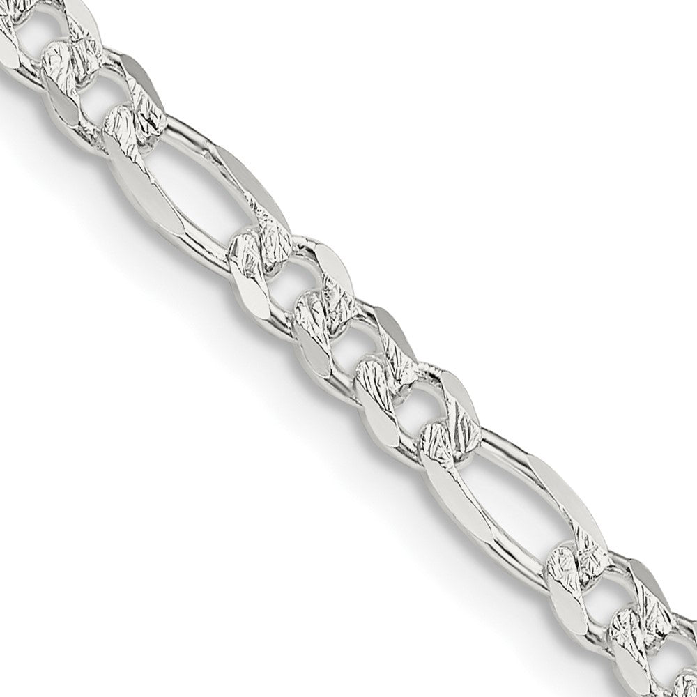 Sterling Silver 4mm Pav‚ Flat Figaro Chain 22 Inches