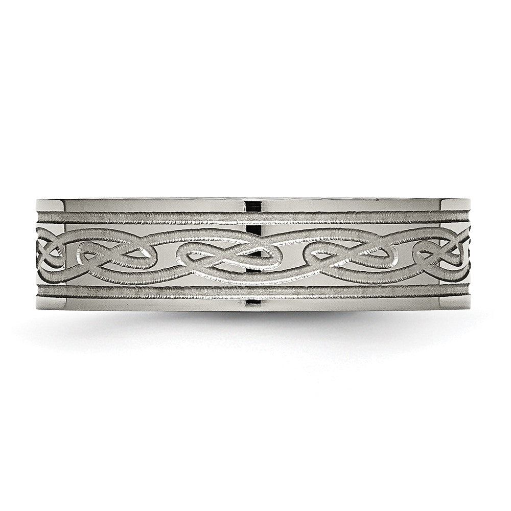 Titanium Polished Laser Etched 6mm Celtic Knot Flat Band Size - 10