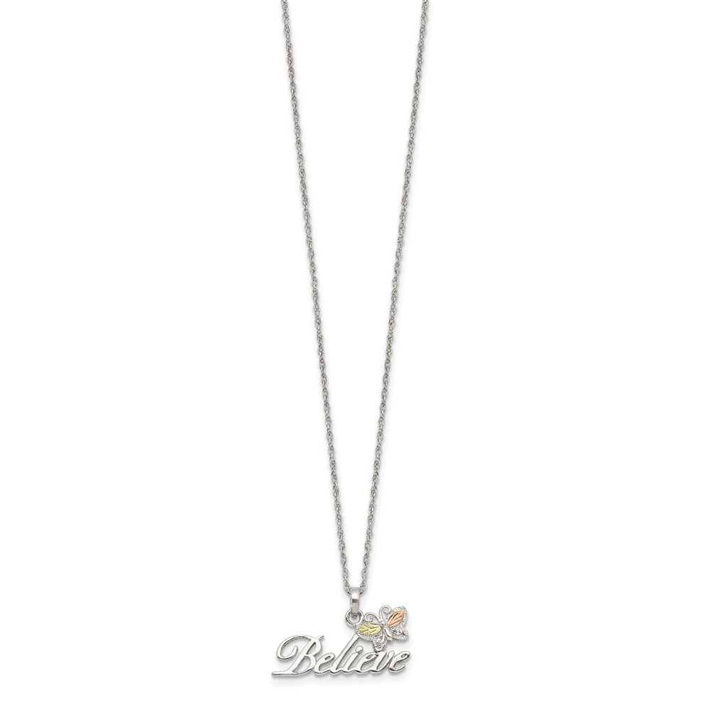 Landstrom's Mt. Rushmore Black Hills Sterling Silver 12K Gold Accents Believe Butterfly 18 inch Spring Ring Clasp Necklace 18 Inches