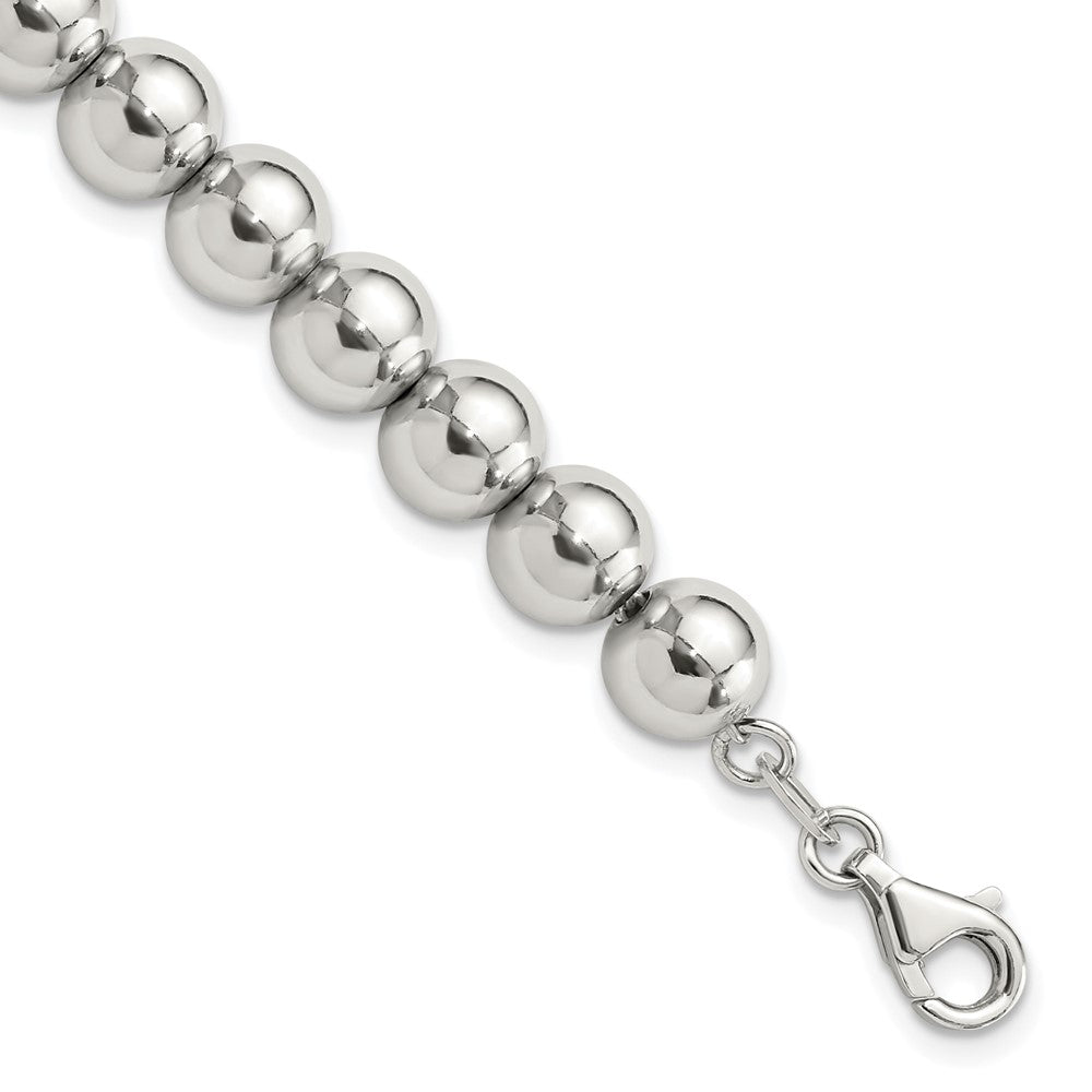 Sterling Silver Rhodium-plated 8mm Beaded 7.5in Bracelet 7.5 inches