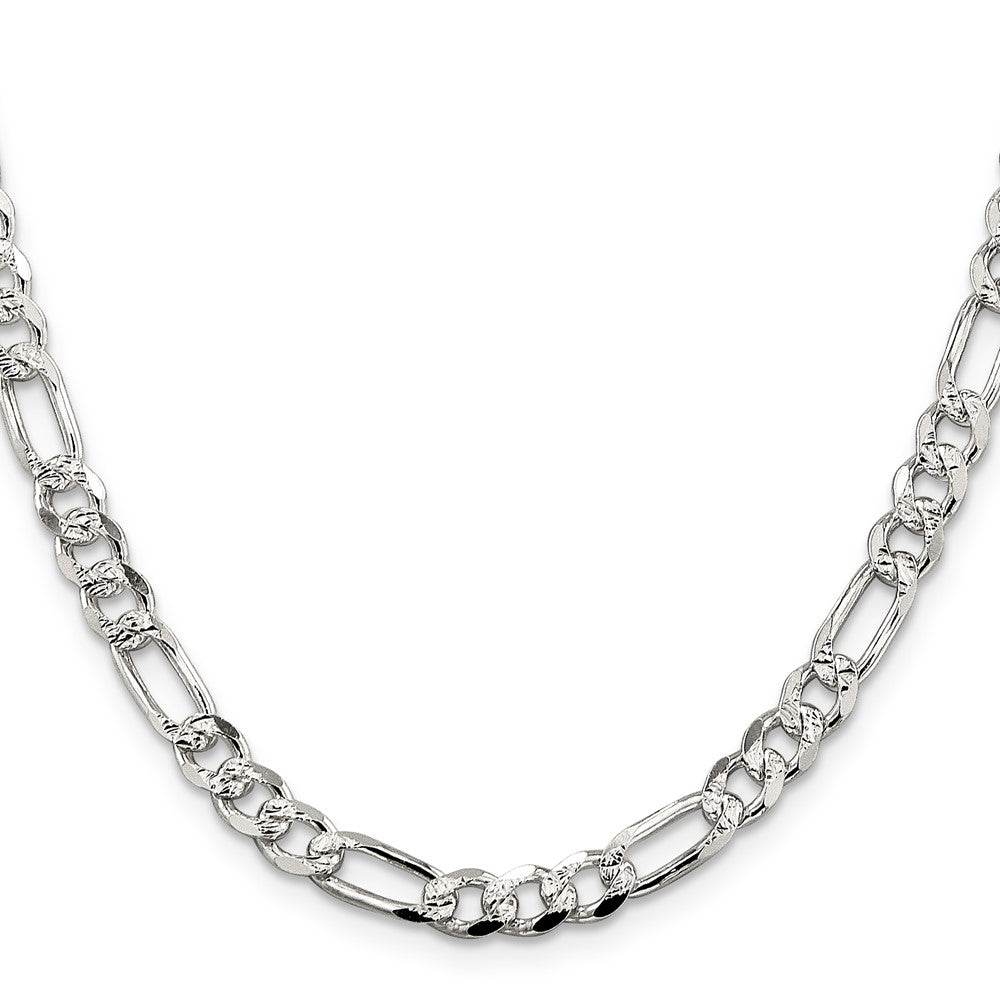 Sterling Silver 5.5mm Pav‚ Flat Figaro Chain 18 Inches