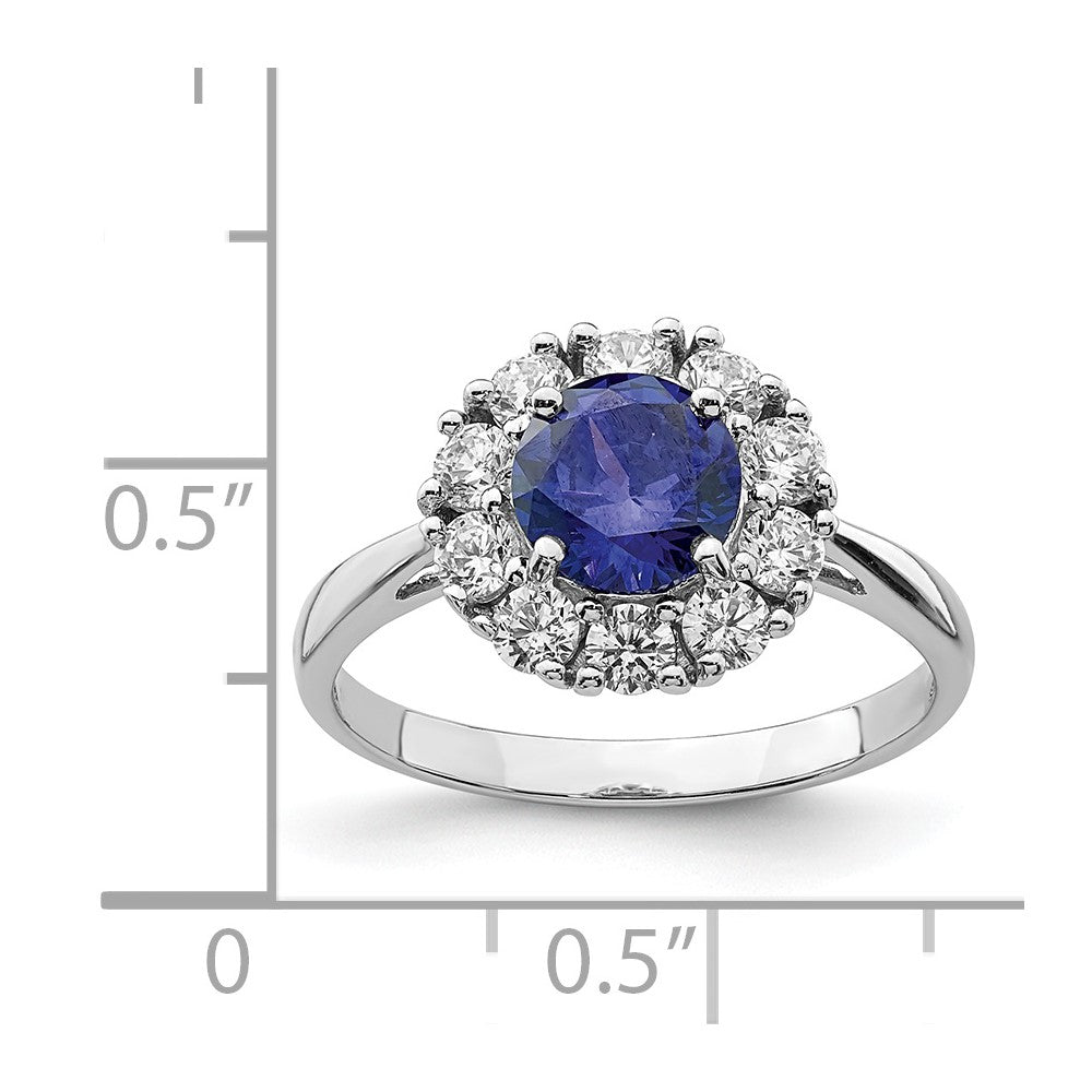 Sterling Silver Rhodium-plated Blue and White CZ Halo Ring