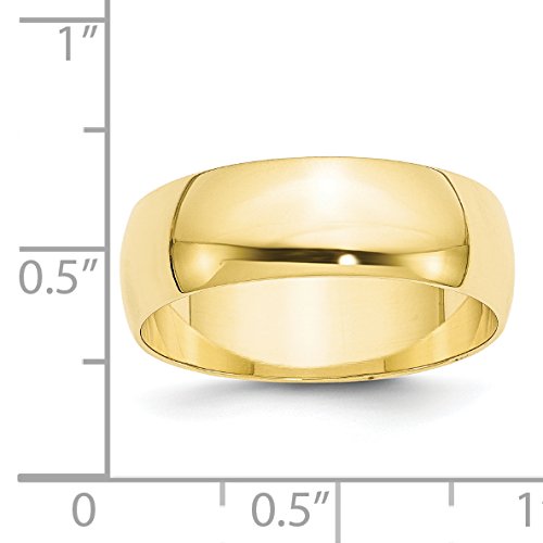 10k Yellow Gold 7mm Lightweight Half Round Wedding Band Size 9.5