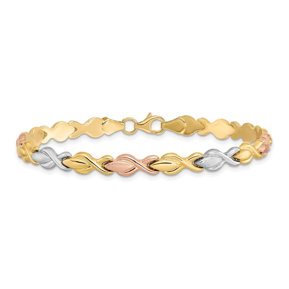 10k Tri-color Polished and Brushed Link Bracelet 7.5  inches